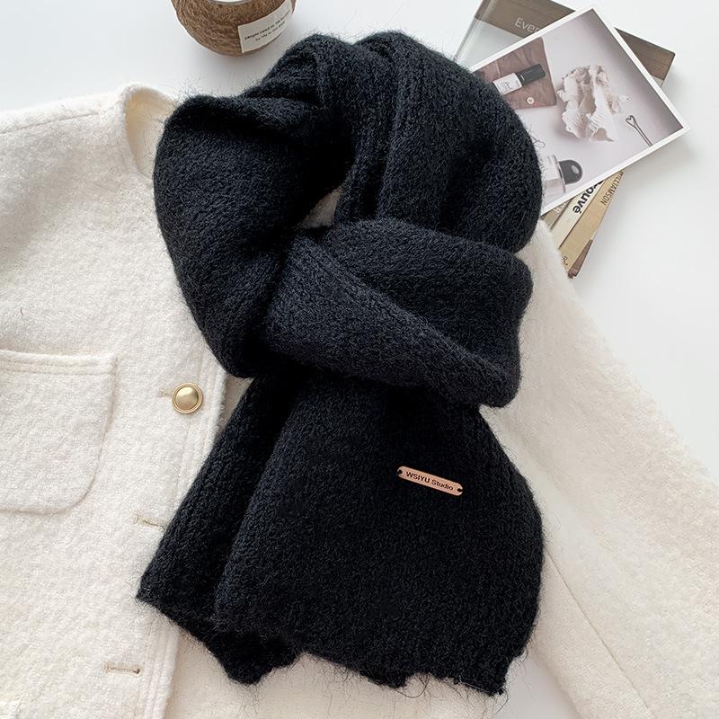 High end Solid Color Wool Blended Knitted Scarf for Women Autumn and Winter Japanese Versatile Soft and Waxy Warm Woolen Scarf for Men