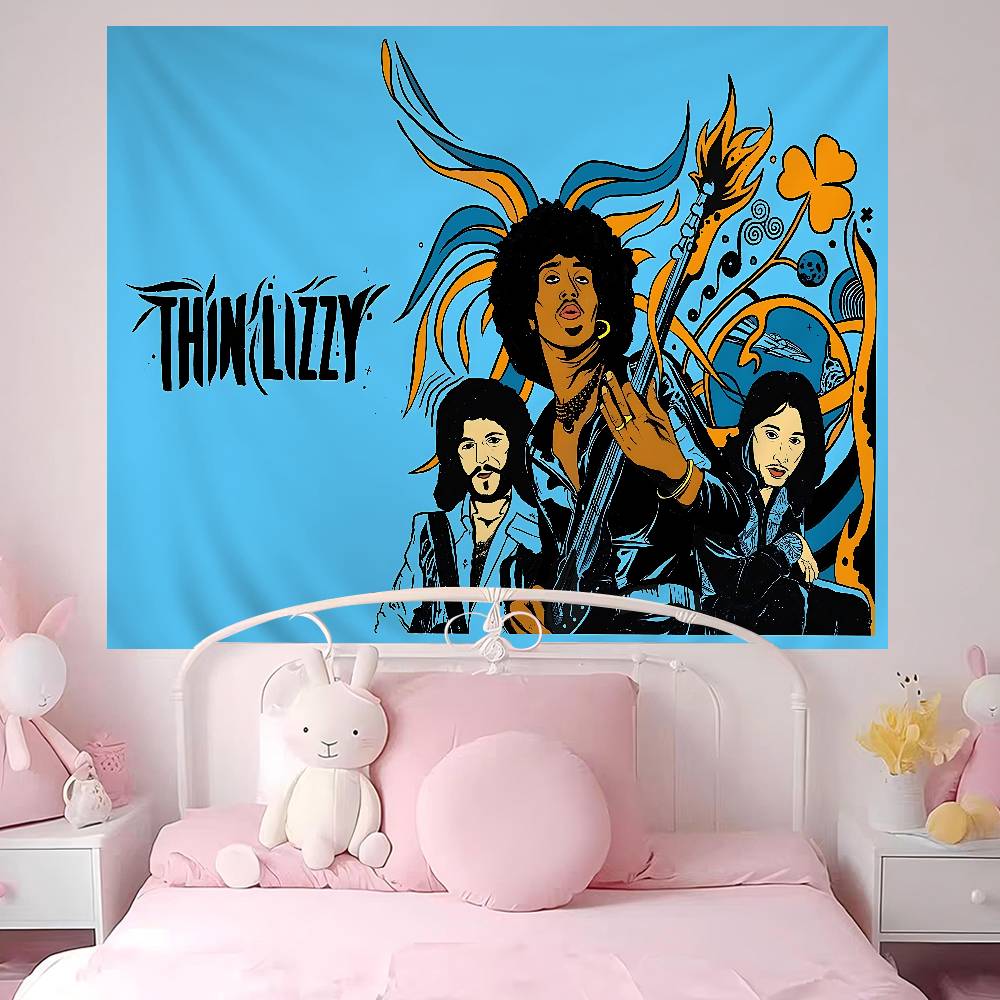 Rock Band TThin LizzyS Anime Tapestry Hippie Flower Wall Carpets Dorm Decor Cheap Hippie Wall Hanging