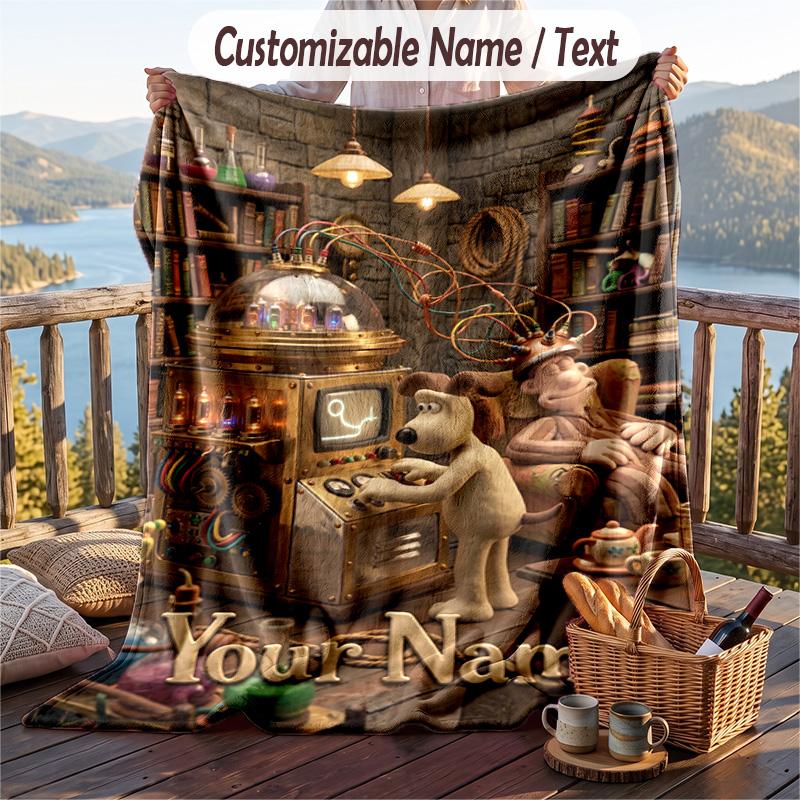 Coperta Plaid in Flanella con Testo Personalizzato, Coperta Leggera e Accogliente per Letto e DivanoWallace & Gromit