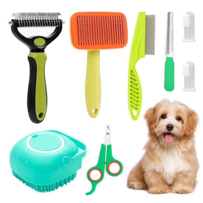 8-Piece Pet Grooming Set: Comb, Brush, Nail Clippers, Detangling Comb for Dogs and Cats