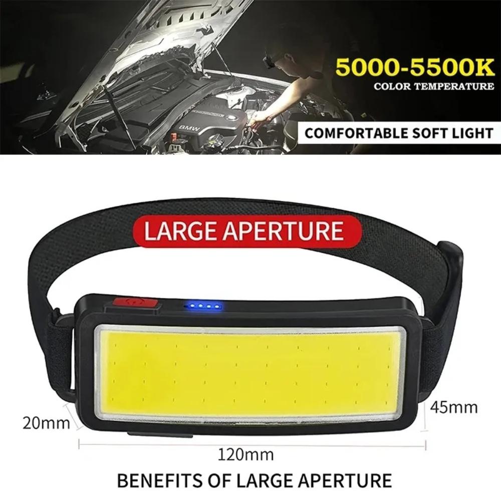 1pcs Powerful COB Headlamp Built-in Battery Type-C Rechargeable Head Flashlight Outdoor Camping Fishing Running Waterproof Headlight
