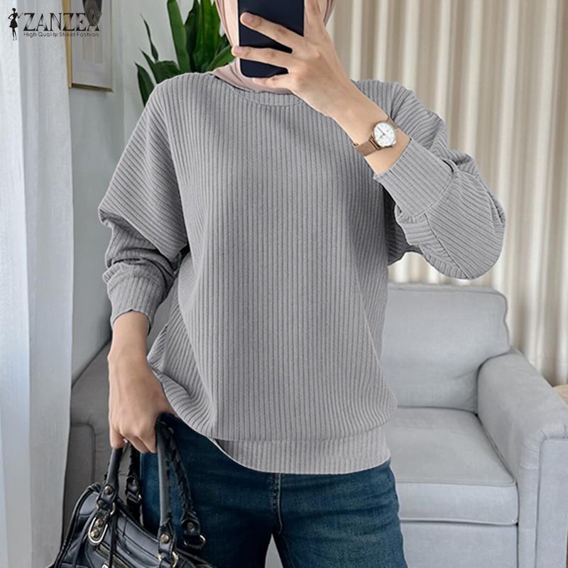 ZANZEA Women Muslim Casual Round Neck Loose Long Sleeve Blouse