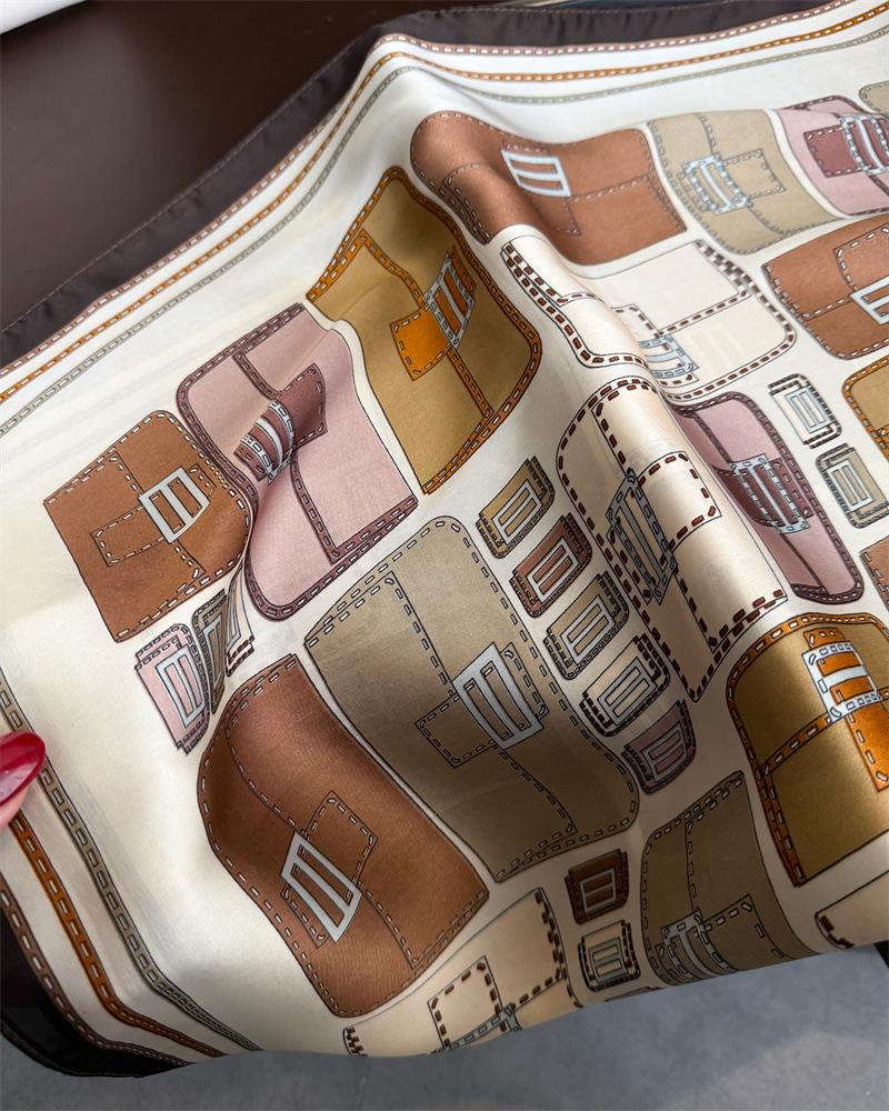 Fashion Luxury 70cm Square Scarves Women's Soft Satin Bandana Small Tartan Design Neckties Hairbands Bags Foulard Shawl