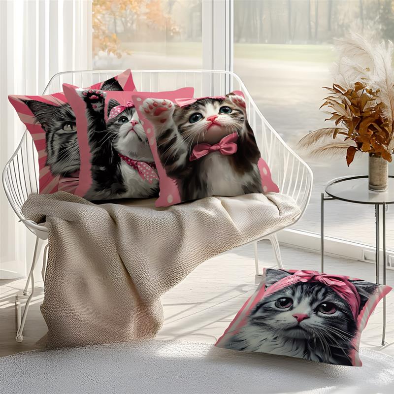 Cat Pattern Cushion Pillowcase Printed 100% Polyester 45X45Cm Throw Pillowcover Decorative Sofa Cushion Pillowslip Home Decor