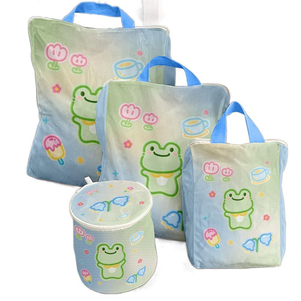 4Pcs Cute Mesh Laundry Bags Set Auto-lock Zipper Portable Clothing Pouch  Home