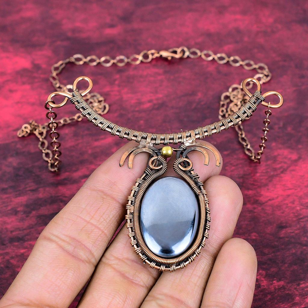 Shungite necklace copper wire wrapped jewelry adjustable chain necklace gemstone handmade necklace engagement gifts copper designer necklace