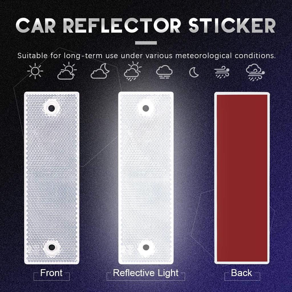 Swpeet 20Pcs Universal White Plastic Rectangular Stick-on Car Reflector Sticker, Door Reflectors Interior White Compatible Warning Plate Adhesive