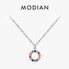 MODIAN 925 Silver Sparkling Round CZ Necklace Rainbow Sun Pendant Necklaces For Women Daily Fine Jewelry