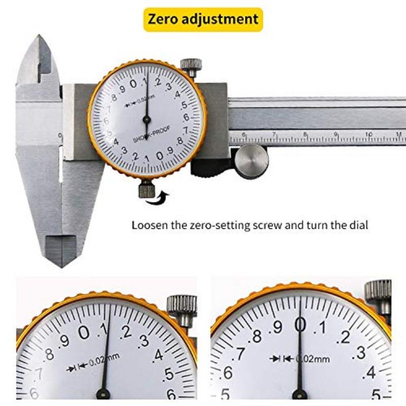 Dial Calipers 0-15cm(0-6") Range with 0.02mm (0.001") High Precision Industry Stainless Steel Vernier Caliper Shockproof Metric
