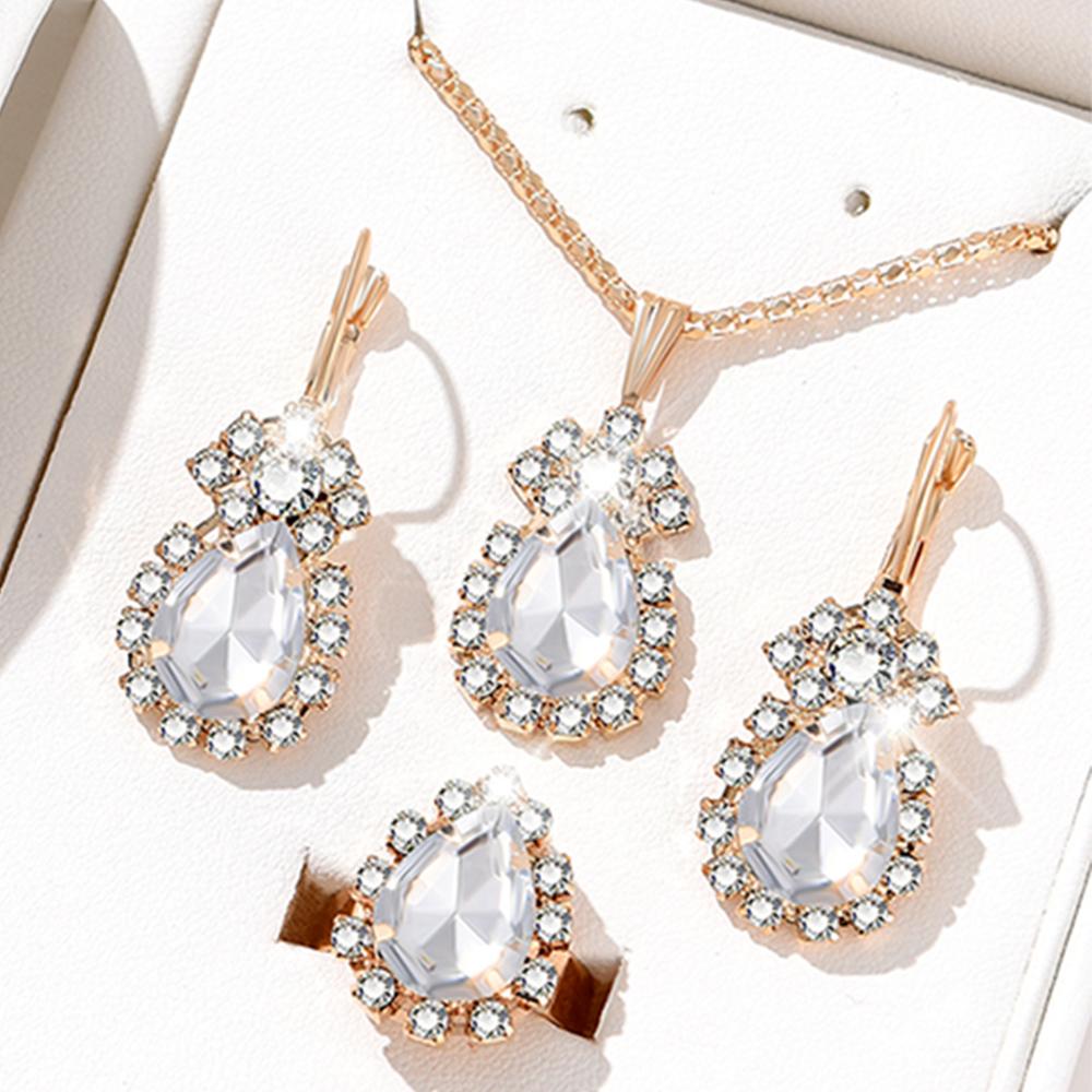 5 Piece Set For Women Personalized Fashion Minimalist And High-end Water Droplet Diamond Necklace Earrings Ring Bracelet Set