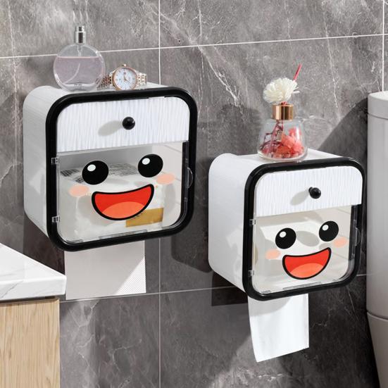 Držák na toaletní papír Plastový vodotěsný dávkovač papírových ubrousků se zásuvkou a policí Nástěnný box na ubrousky pro domácí koupelnu