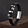 Stainless Steel Geometric Double Wrap Bracelet Men Minimalist Leather Woven Cuff Adjustable Size