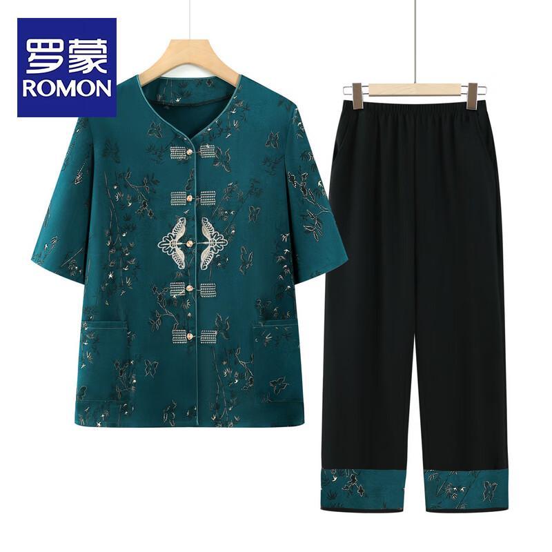ROMON New Chinese Style Summer Two-Piece Set for Grandmas XL