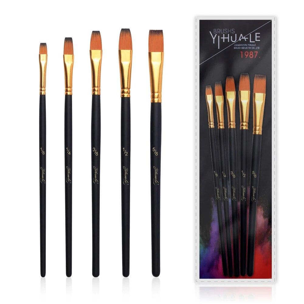 5 Pcs Set Nylon Hair Short Rod Painting Brush Artist Paint Art Drawing for Watercolor Oil Gouache 4 Specifications Available