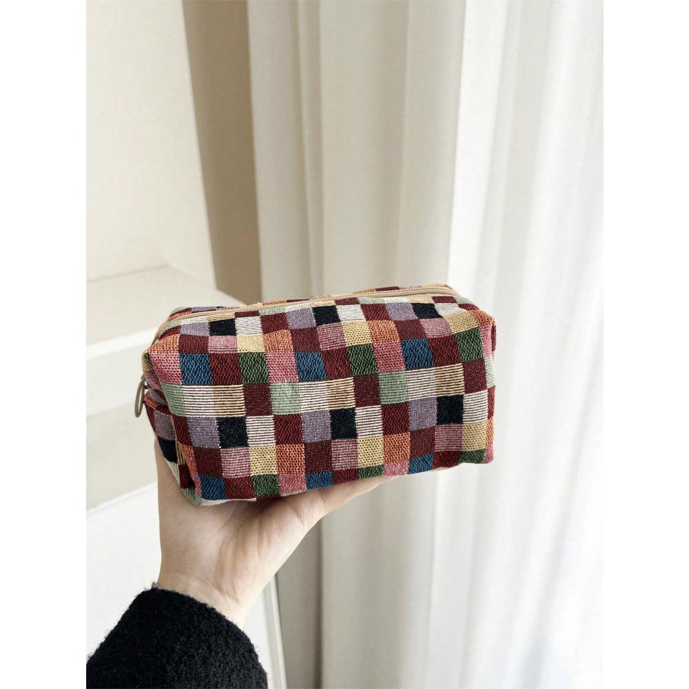 Summer Large Makeup Bag For Women -Vintage Cosmetic Bag, Color Stripes Pattern Bag, Square Travel Toiletry Bag For Makeup Brush