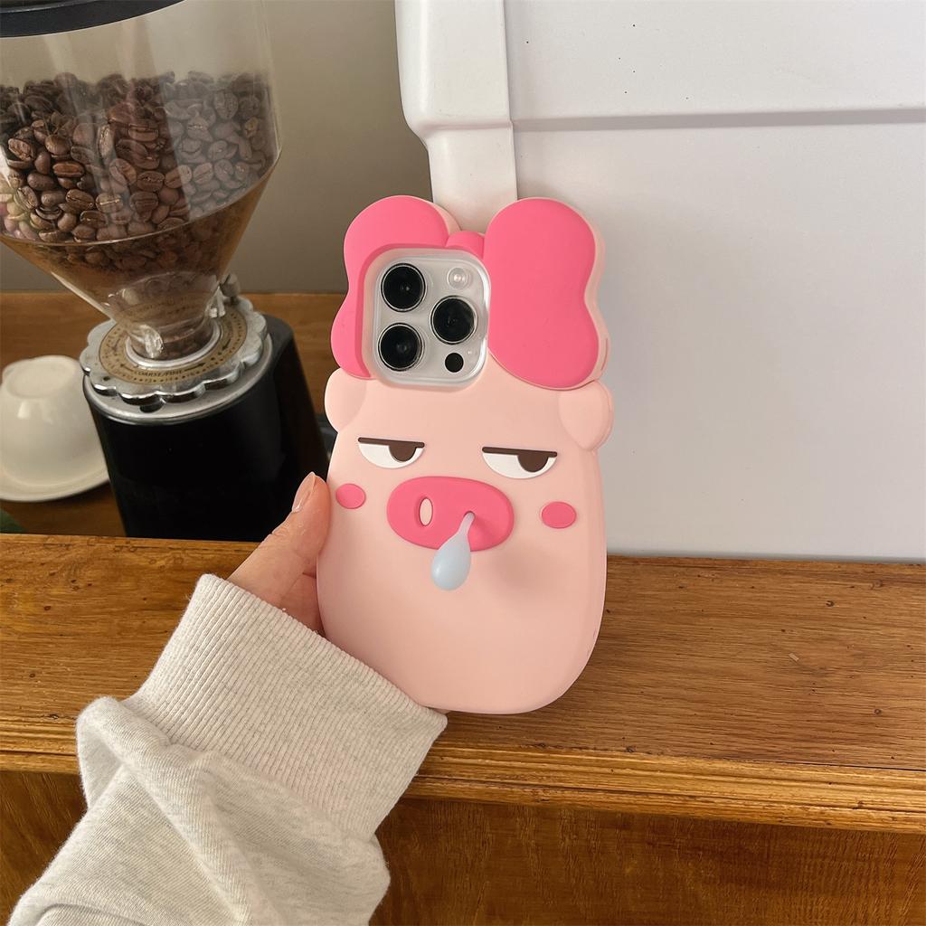 For iPhone 16 Pro Silicone Case Cute Snot Pig Design Shockproof Phone Back Cover