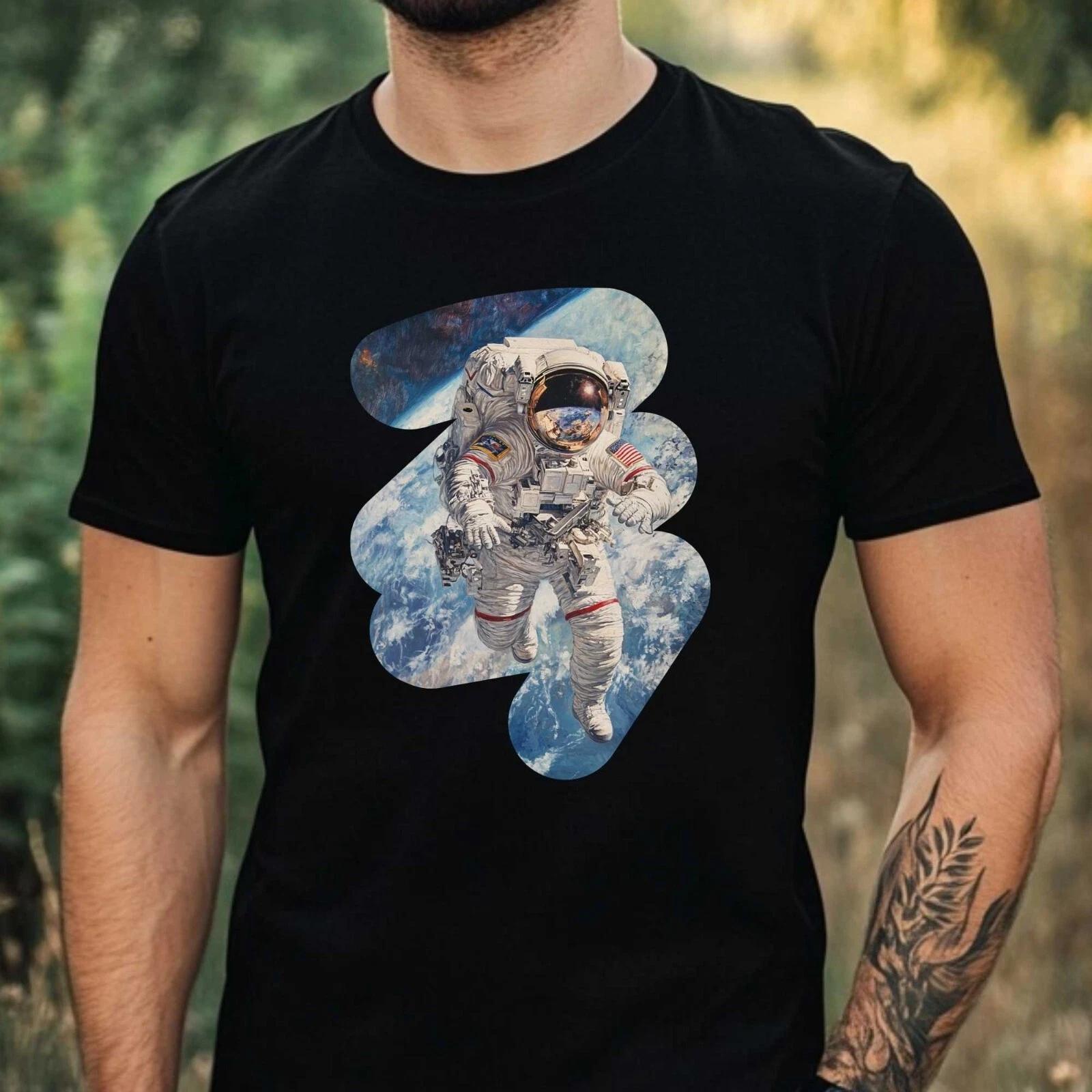 Mens Astronaut Motif Cotton 100% Cotton T-shirt Mens Tees Top Size XS to 5XL- XL