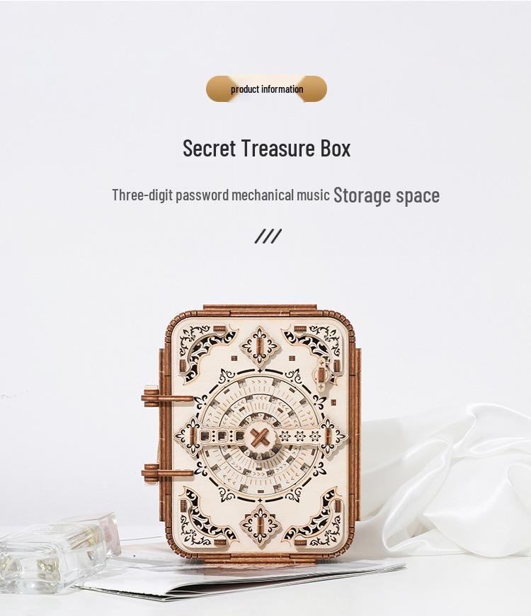 DIY Wood Treasure Box G612: 3D Puzzle, Password Protected, Music Box Gift for Kids