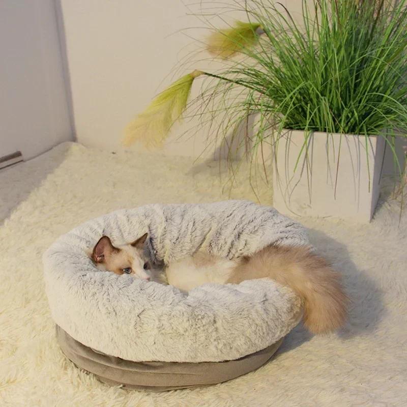 Haustier Katze Höhlenbett Winter Weich Warm Plüsch Nest Verdickter Schlafsack Welpe Kätzchen Sofa Kissen Set Haustierbedarf
