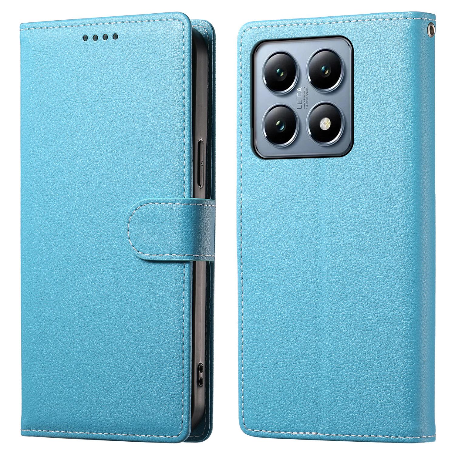 

Для Xiaomi 14T Pro Чехол-подставка Кожаный кошелек с текстурой личи Магнитная застежка Sky Blue