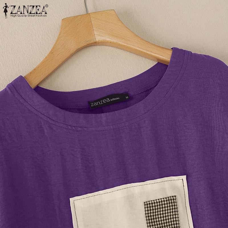 ZANZEA Dámská ležérní halenka s dlouhým rukávem a volným patchworkem do O