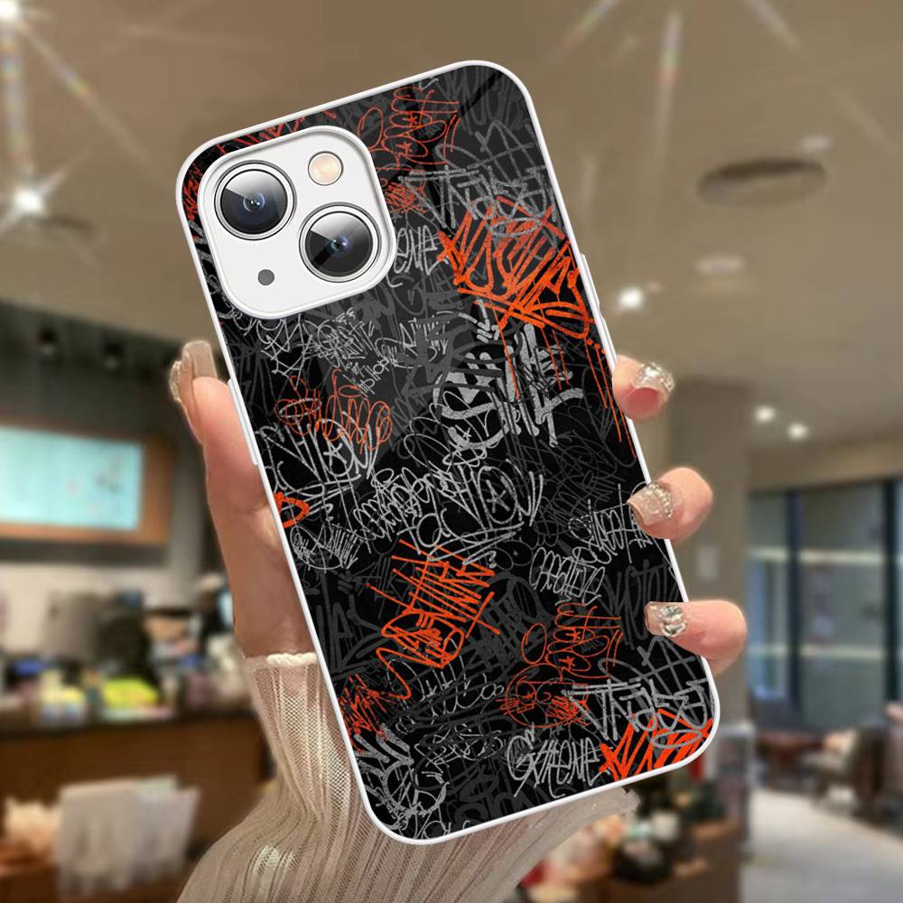 Cool Black Graffiti For iPhone 14 13 12 Mini 11 Pro XS Max X XR 14 Plus Tempered Glass Cover