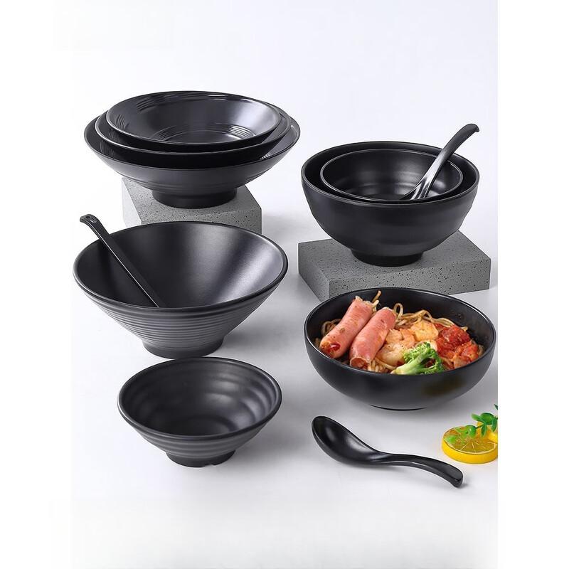 Jijun Commercial Black Melamine Noodle Bowls (10-Pack)