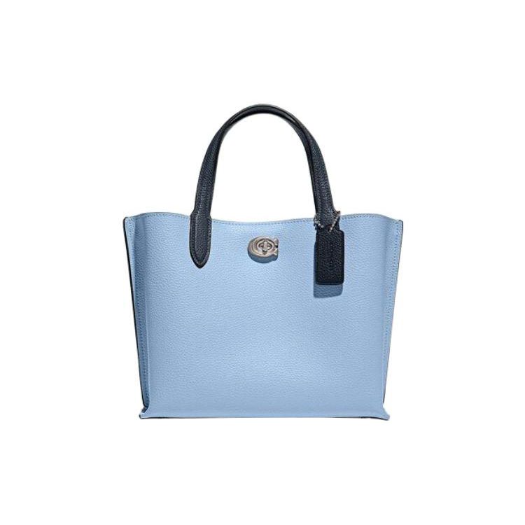 

Coach Willow 24 Twist Lock Magnetic Closure Pebbled Leather Tote Bag Women tote Light-Blue C8561-LHPQM Basic Set (Bag+Dust Bag)