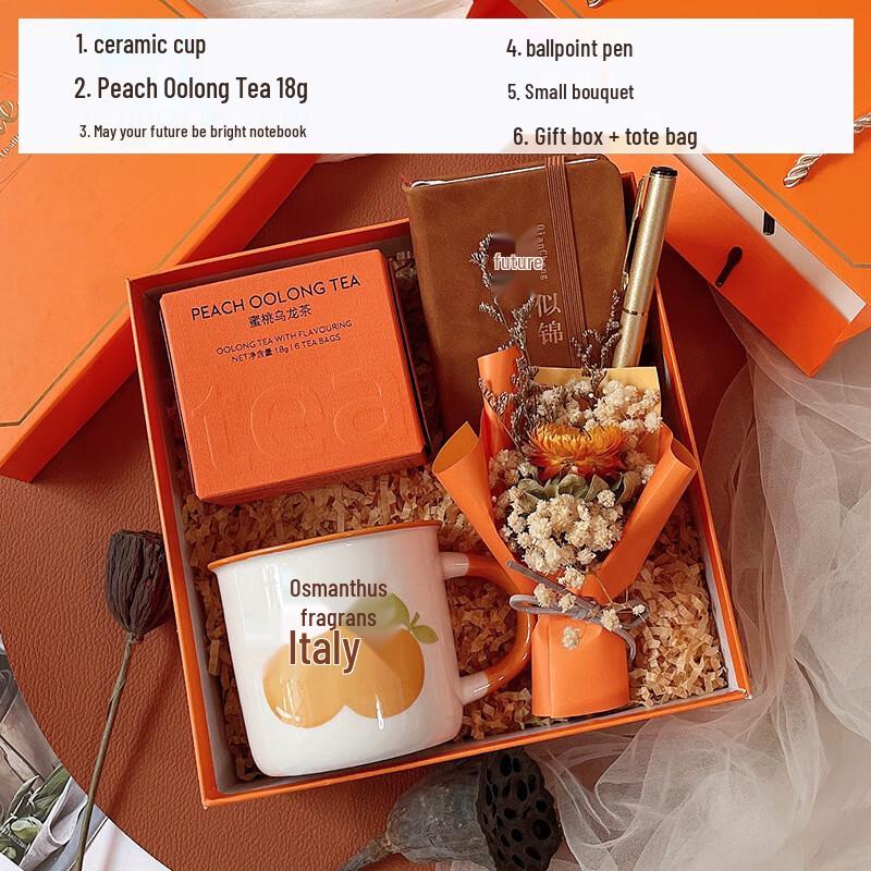 Lucky Prosperity Ceramic Gift Set 004 Ceramic Cup, Tea, Notebook, Pen Set