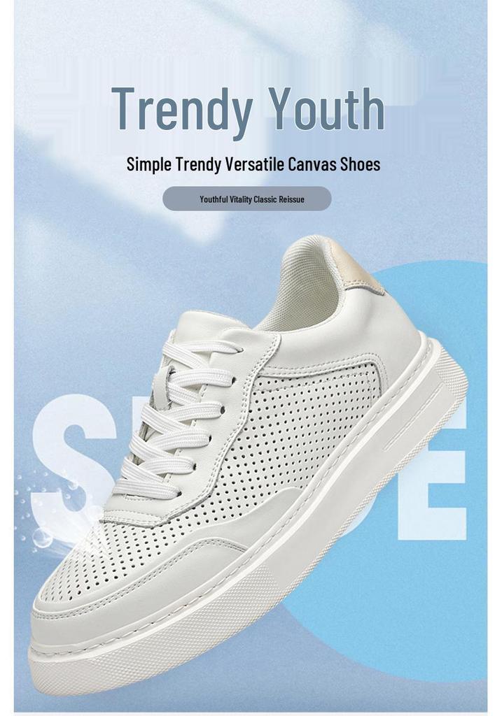 Korean Style Men's White Thick Sole Breathable Casual Sneakers