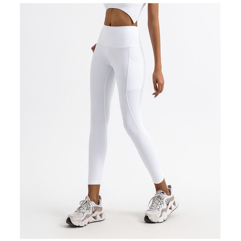 Export Cross-Border Stripes Pocket Yoga High-Waist Quick-Drying Sports and Fitness Running Silm Training Cropped Pants Long Pants