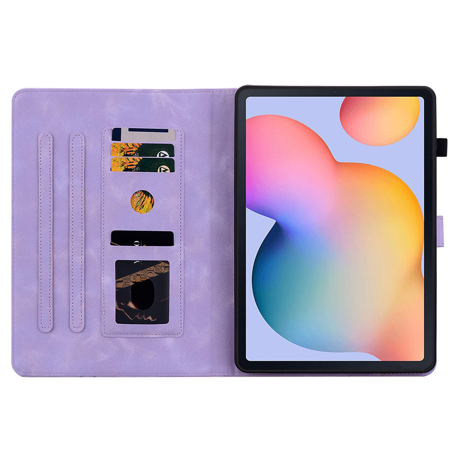 

For Samsung Galaxy Tab S6 Lite (2020)/(2022)/(2024) Case Lily Flower Imprint Card Holder Leather Tablet Cover Purple