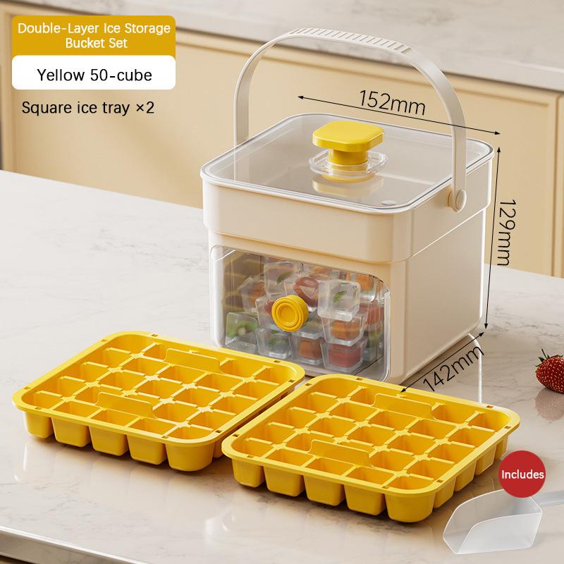 

Press Ice Tray, Handheld Ice Cube Mold Maker, Food-Grade Large Capacity Ice Storage Container For Home Outdoor Camping Use 50-cube жёлтый