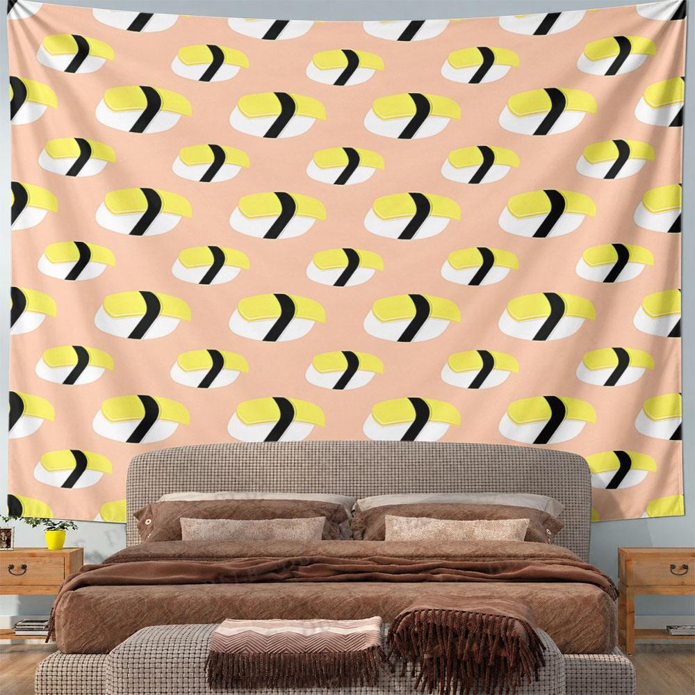 Yellow Sushi Pattern On Peach Background Pattern Wall Hanging Tapestry Decorative Tapestry Home Decor for Bedroom and Living Room