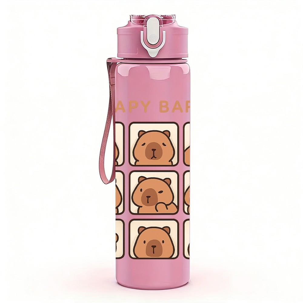 1PC Capybara Cookie Design 750ml Color Plastic Sports Water Bottle Leakproof Flip Straw Lid Suitable for Sports Office Home Use