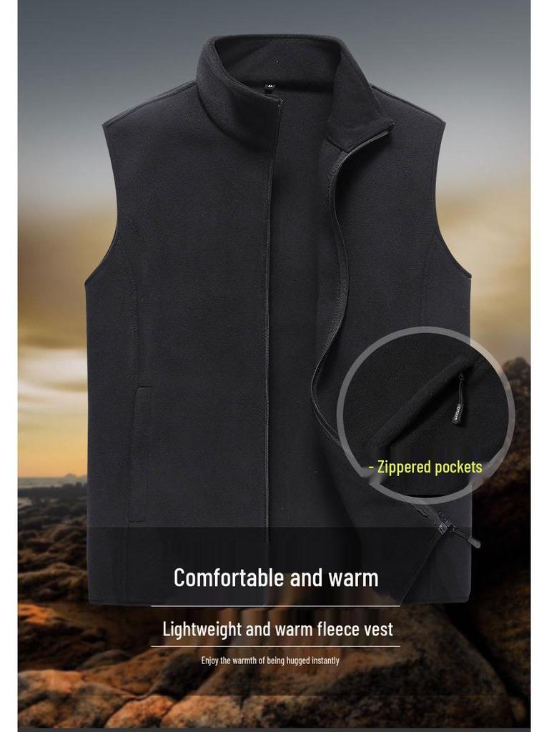 Men's Autumn & Winter Double-Sided Fleece Vest - Stand-Up Collar, Thickened, Warm, Sporty & Casual Style.