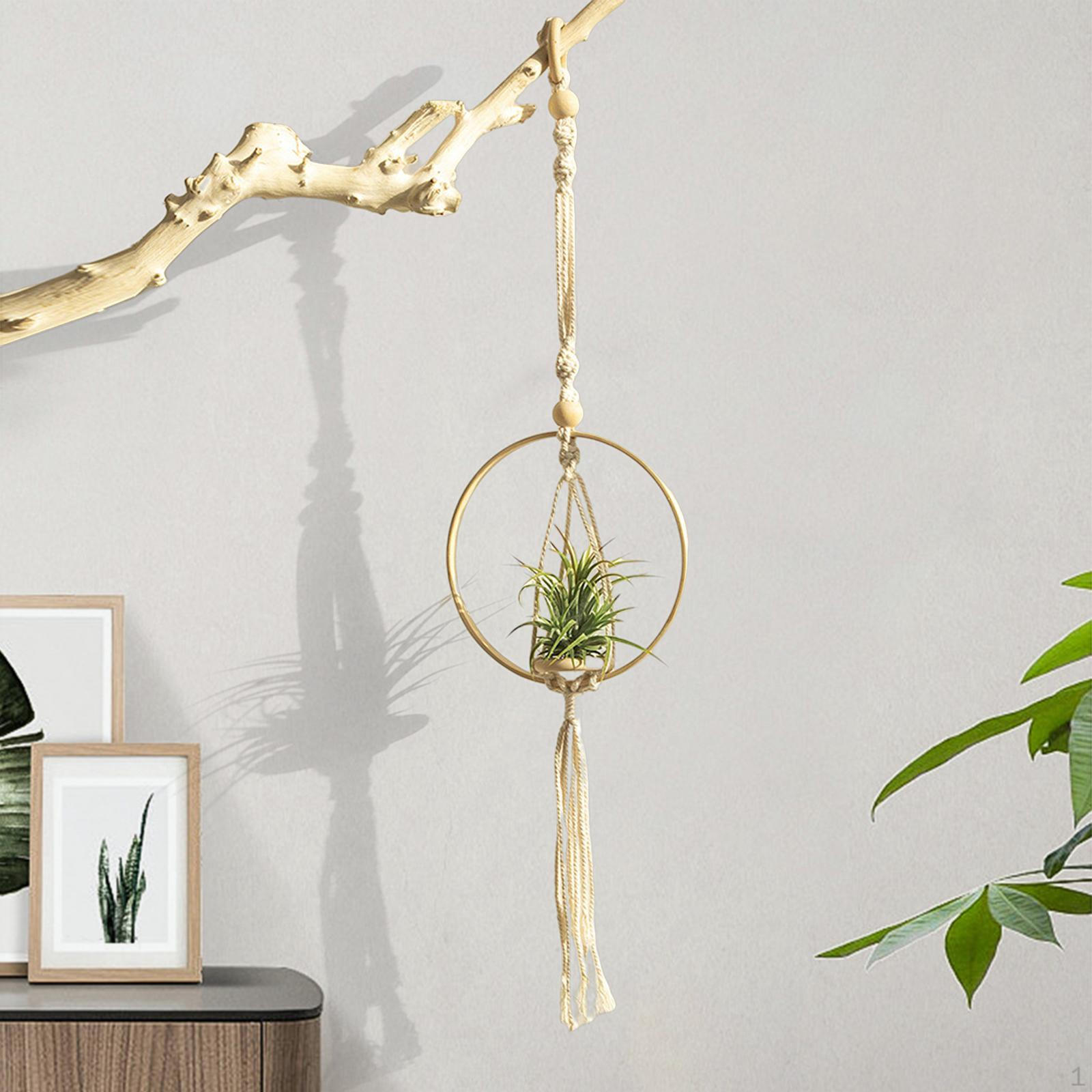 

Macrame Plants Hanger Flower Basket Home Decor Boho Wood Beads Decorative Hanging Planter for Air