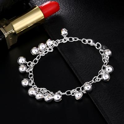 925 Sterling Silver Fourteen Hanging Small Bell Bracelet Wedding Fashion Jewelry