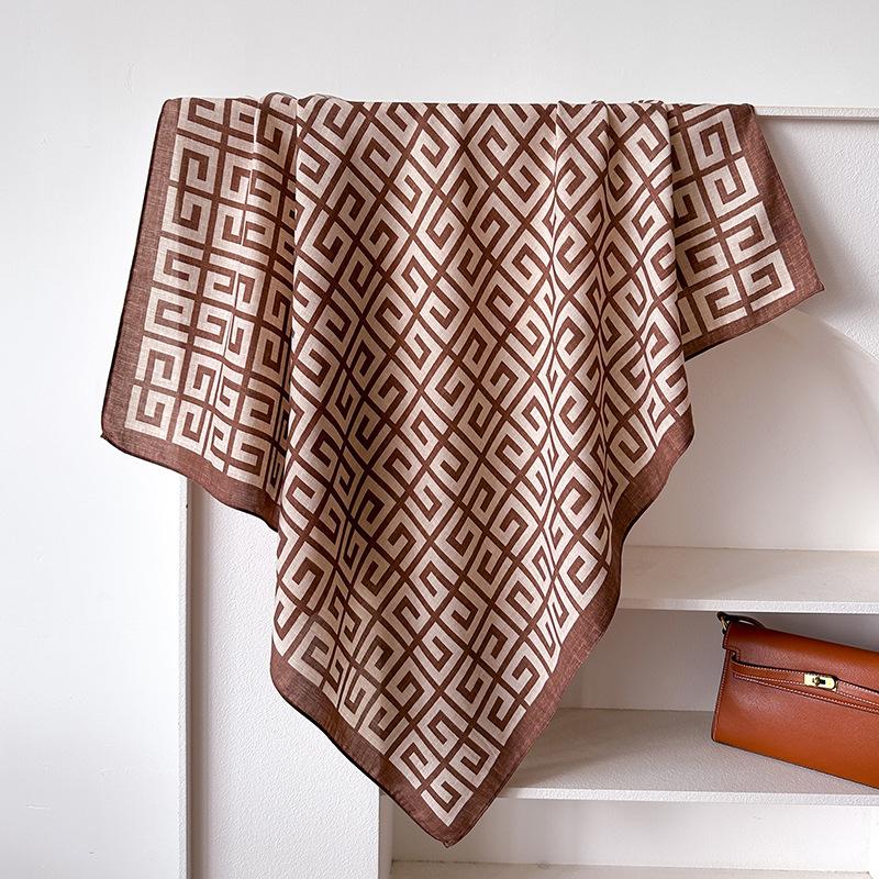 Korean Version of Sunscreen Beach Towel 91 Imitation Silk Large Square Scarf Shawl Commuting Versatile Printed Herringbone Scarf Headscarf Women
