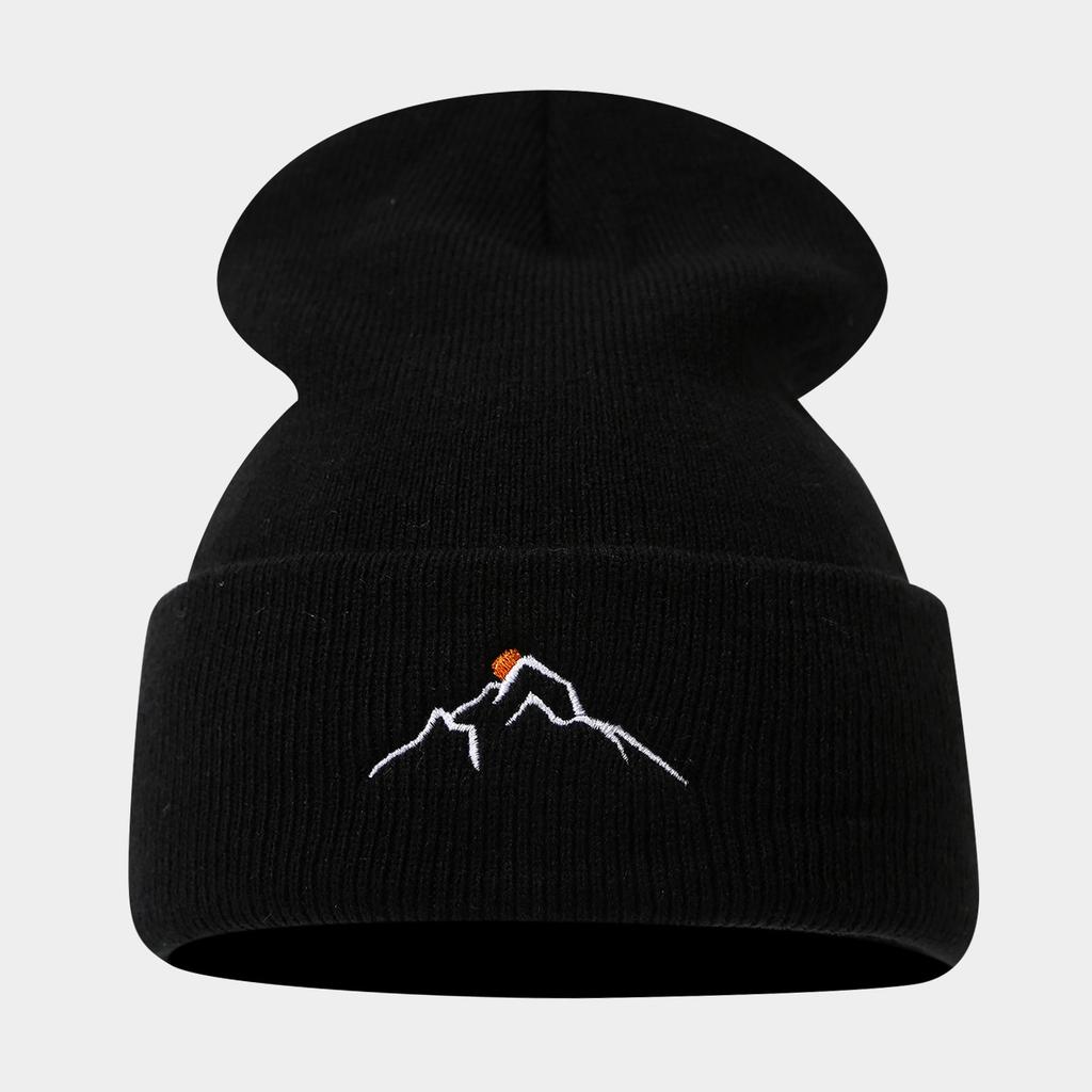 Hot Sale Sunset Mountains Embroidered Knitted Hat Winter New Men's and Women's Outdoor Leisure Sports Warm Stacking Hat