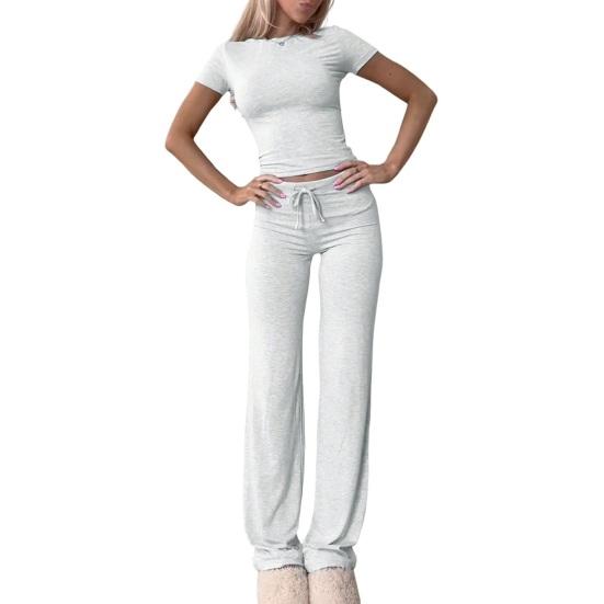 Women's 2 Piece Lounge Sets Short Sleeve Crop Top And High Waist Wide Leg Pants Matching Tracksuit Summer Casual Workout Outfits