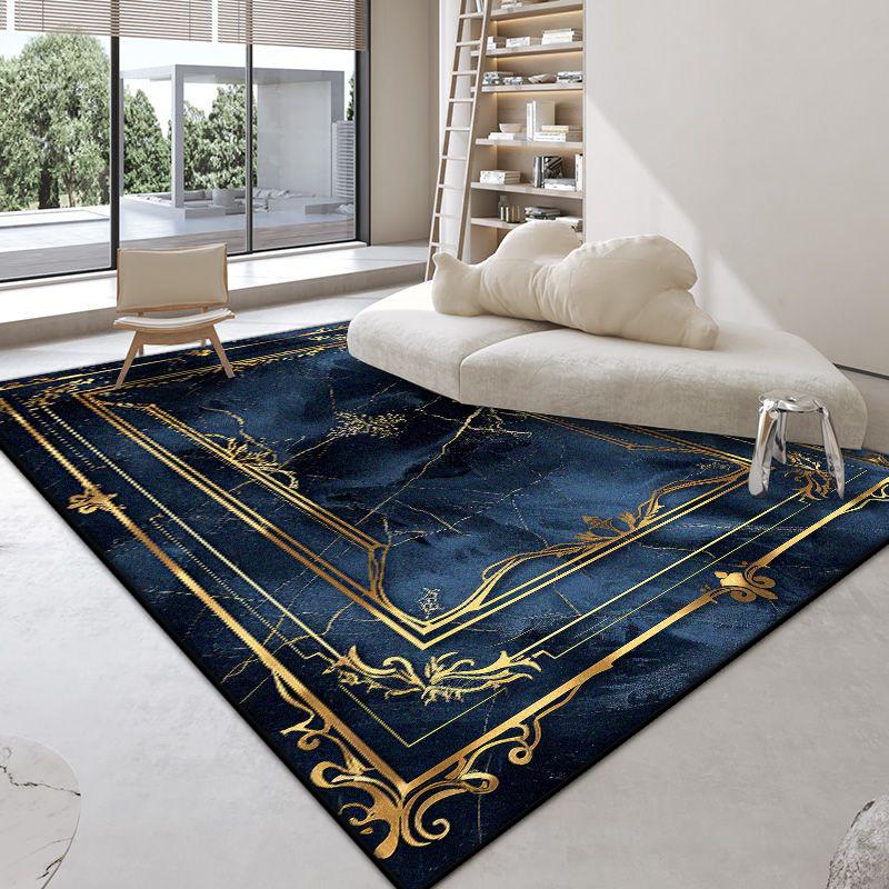 Modern Marble Style Blue Large Living Room Carpet Antiskid Room Decoration Aesthetic Bedroom Rug Soft Sofa Table Mat Easy Clean