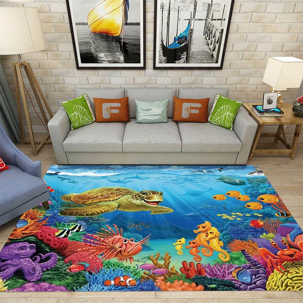 Large Marine Life Area Rug with Sea Turtles and Coral Reefs Living Room Bedroom Colorful Decor Carpet Home Decoration Ma