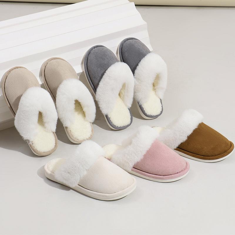 Fashion Comfort Faux Suede Cotton Slippers Women Indoor Non Slip Warm Plush Slippers for Woman Winter Faux Fur Flat Heel Fur Slides Lady