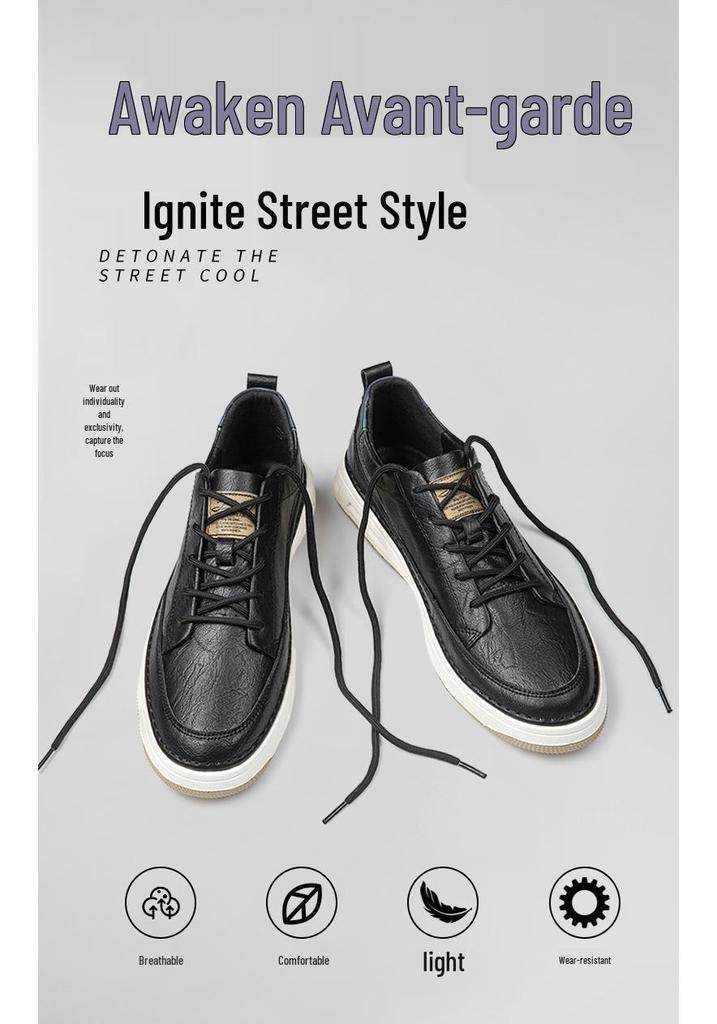 Men's Summer Cowhide Round Toe Breathable Leather Sneakers