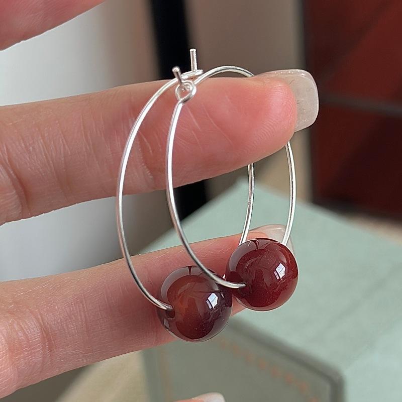 Design Sense Retro Bead Earrings Style Simple Fashionable Ear Jewelry 925 silver