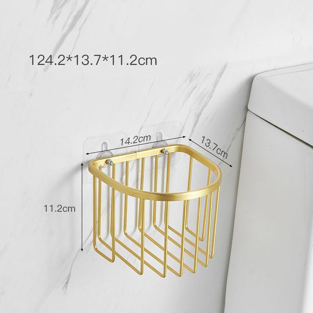 

Brushed gold/Black Bathroom Roll Holder Aluminum Wall Mounted Shampoo Rack Toilet Paper Holder Bathroom Storage Basket Shelf