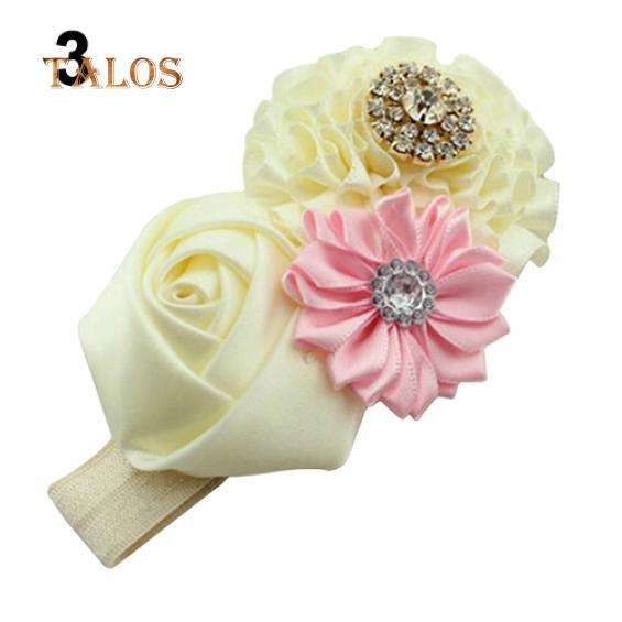 Headband pink satin roses with crystals