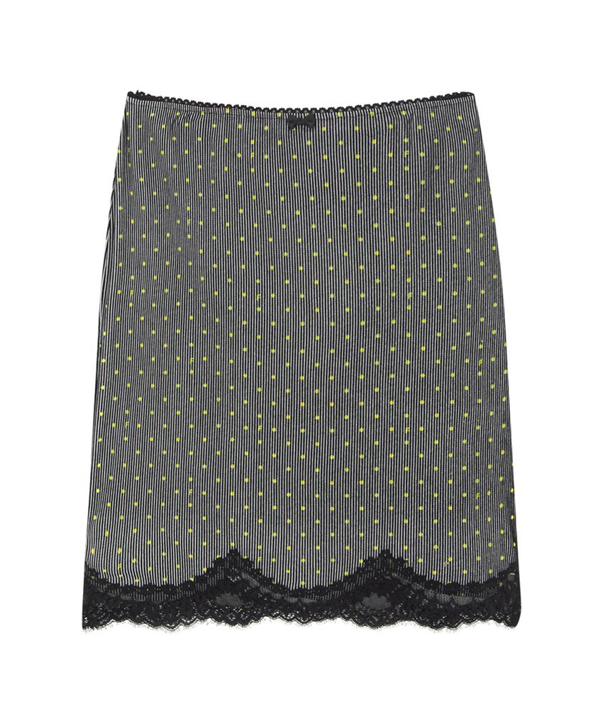 Haitaideupeulaengki Lace Ribbon Midi Skirt Gray