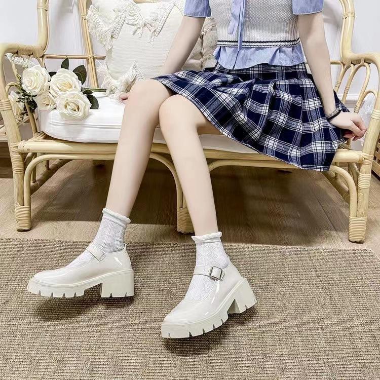 Enkelsko damesko nye Mary Jane damesko tykk hæl plattform jk uniform enkelsko høyhælte damesko retro britisk stil